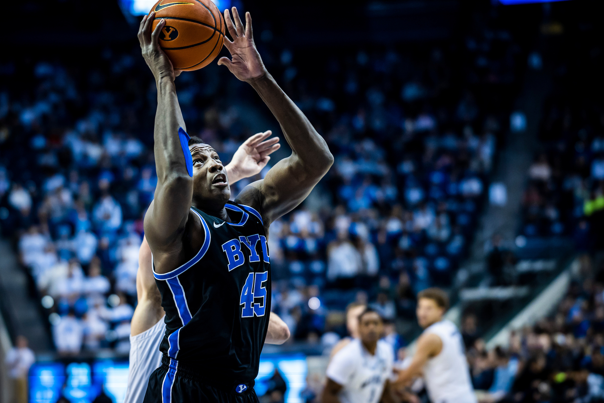 BYU forward Fousseyni Traore during a 63-57 win over Weber State, Dec. 22, 2022 at the Marriott Center in Provo.