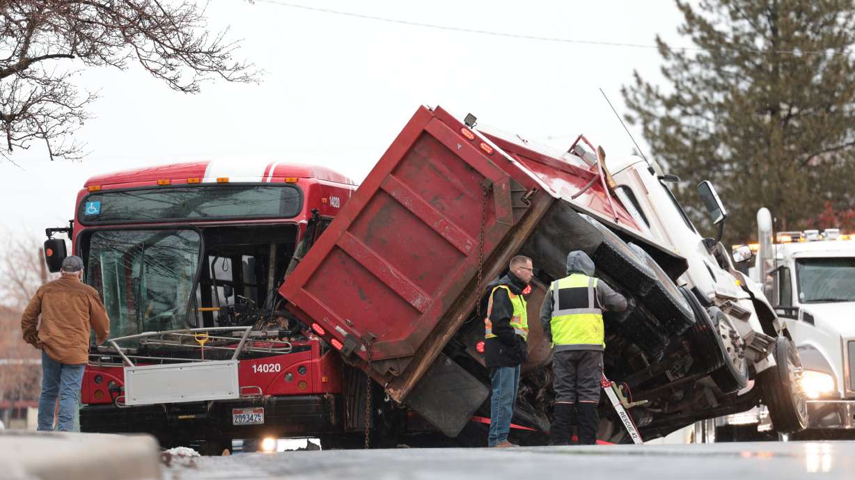 A UTA bus driver was injured in a crash with a dump truck in North Salt Lake on Friday.