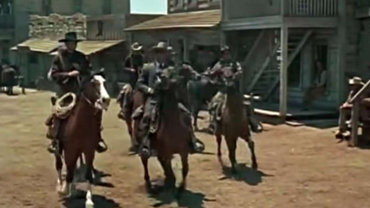 A screenshot from the trailer of "Rio Bravo," a classic American western film released in 1959.