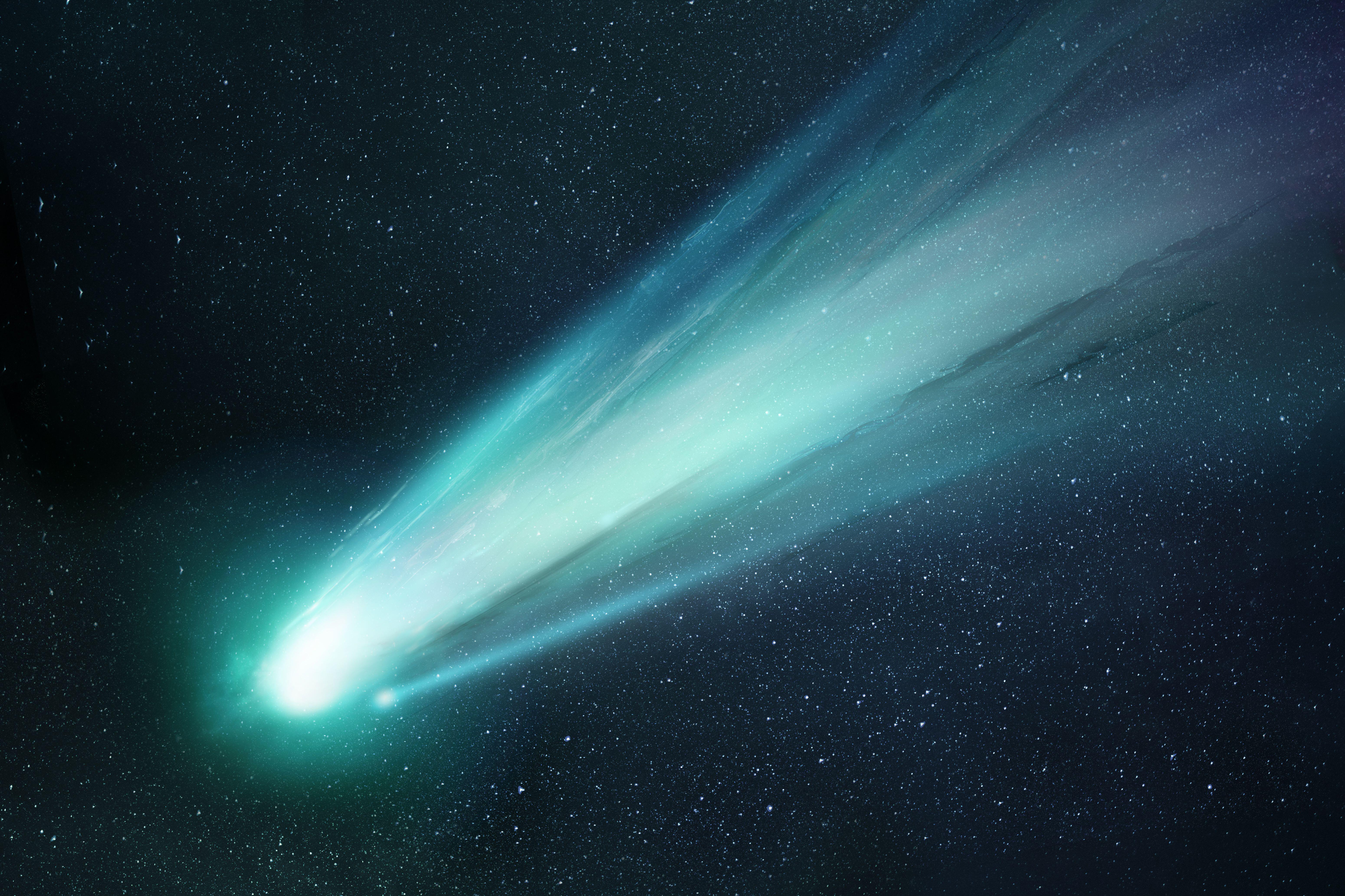 A green comet, similar to this illustration of Comet Neowise, will be visible over the next couple of months, coming closest to Earth on Feb. 2.