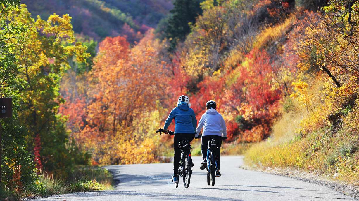 Bikers ride in Lambs Canyon on Oct. 11, 2022. Gov. Spencer Cox released a public service announcement Friday asking Utahns to be more committed to bike safety after 2022 saw a record number of bicycle-related traffic accidents.
