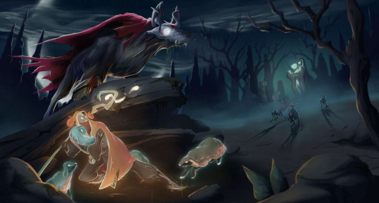 Concept artwork for "Liminus: The Silent Guard," a new video game created by BYU animation students that tells the story of an eternal shepherd guiding lost sheep in a world between life and death.