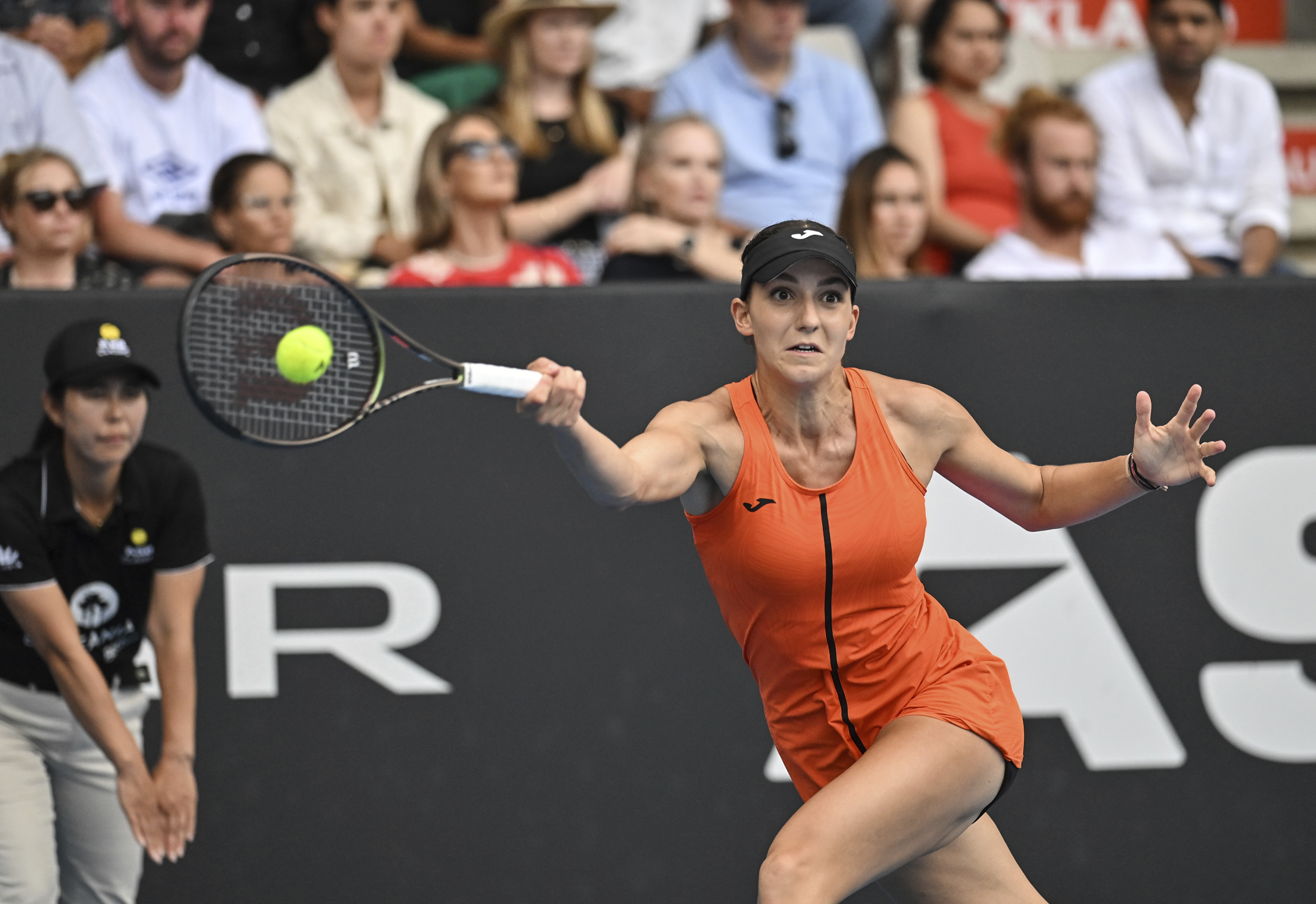 Spain's Rebeka Masarova plays a shot against USA's Coco Gauff in the final of the ASB Classic tennis event in Auckland, New Zealand, Sunday, Jan. 8, 2023. 