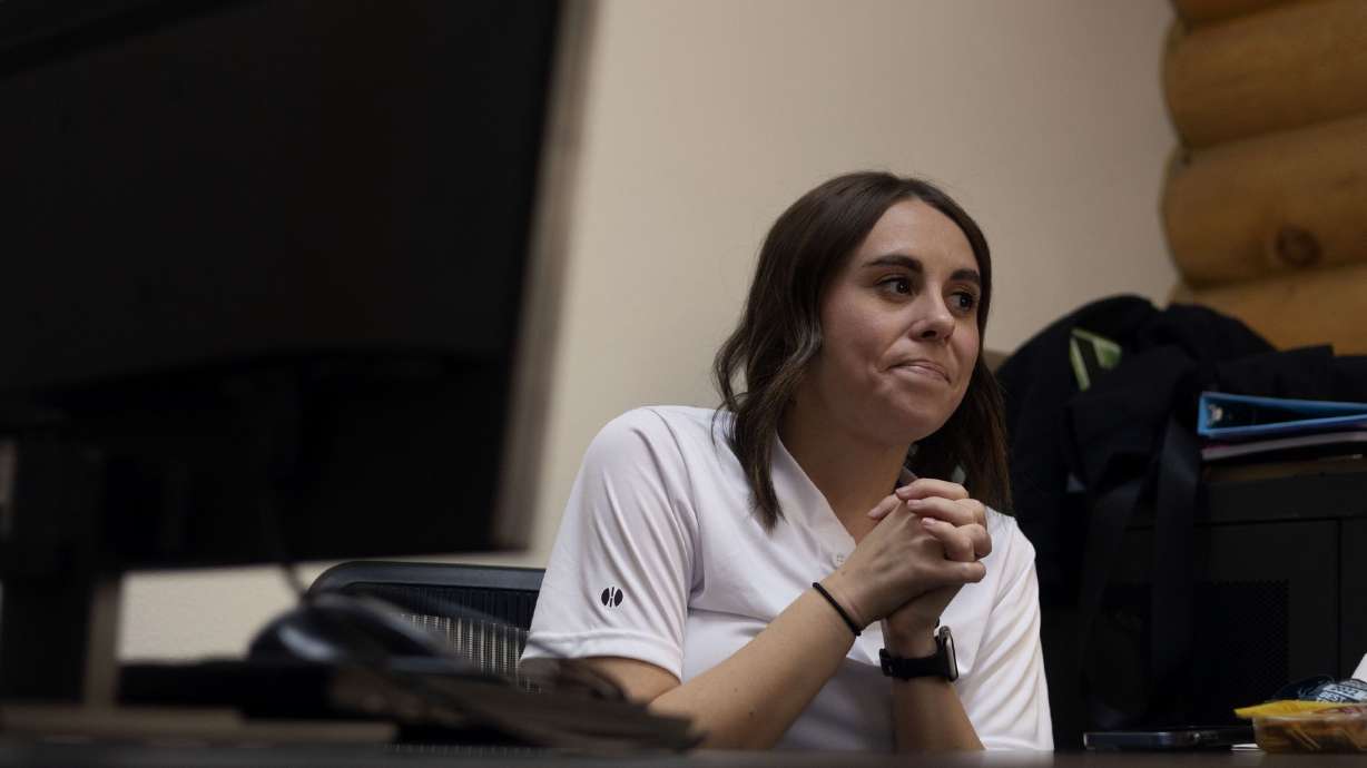 Kait Sorensen, executive director of Canyon Creek Services, a nonprofit organization that’s a community-based victim services provider, talks about how the residents of Enoch and the surrounding area are gathering together to get through the Haight family murder-suicide, at the organization offices in Cedar City on Friday.
