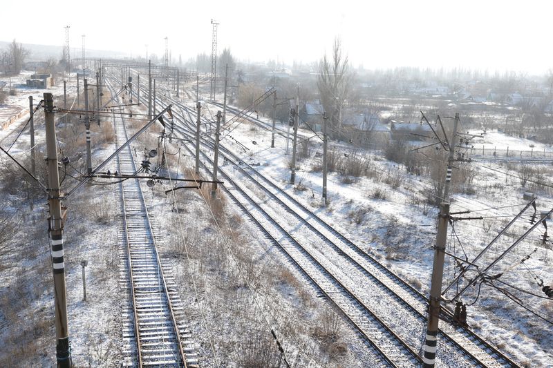 General view of railway lines, as Russia's attack on Ukraine continues, in Siversk, Ukraine, Monday. Britain said on Tuesday that Russia had probably captured most of a salt mining town in eastern Ukraine, part of Russia's biggest gains since August.