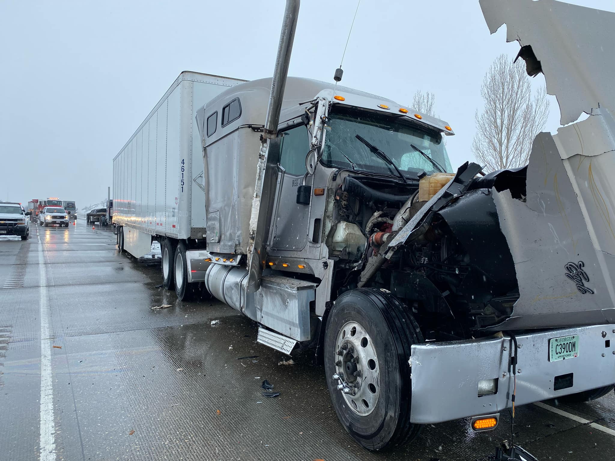 A semi-truck jackknifed Monday evening on I-84, blocking the road for about an hour.