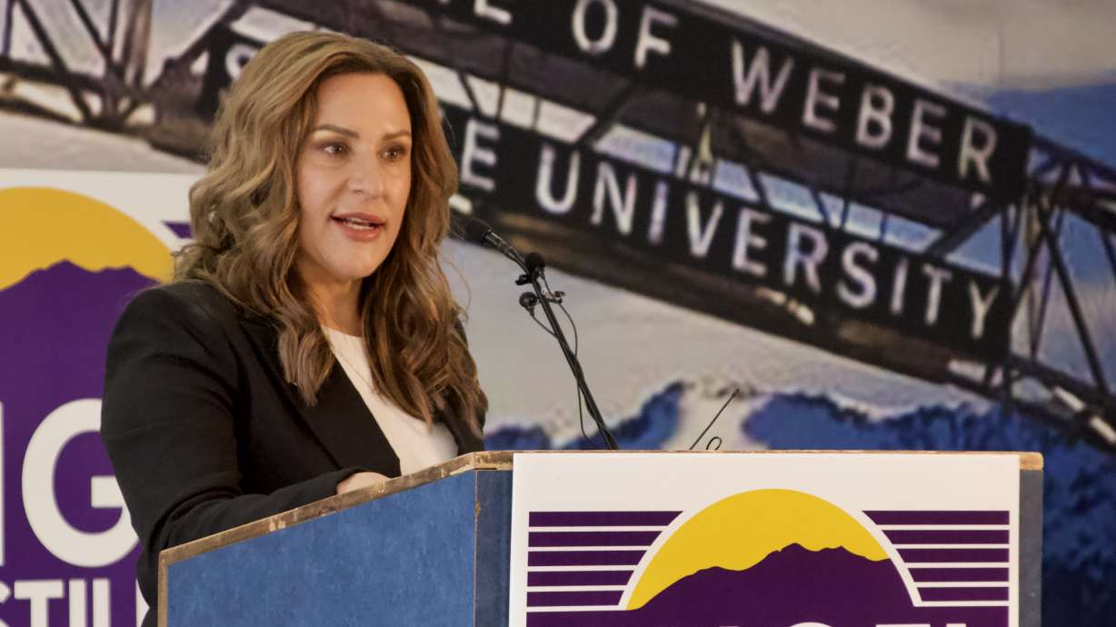 Angel Castillo announces her bid for Ogden mayor on Monday at the Marshall White Center in Ogden.