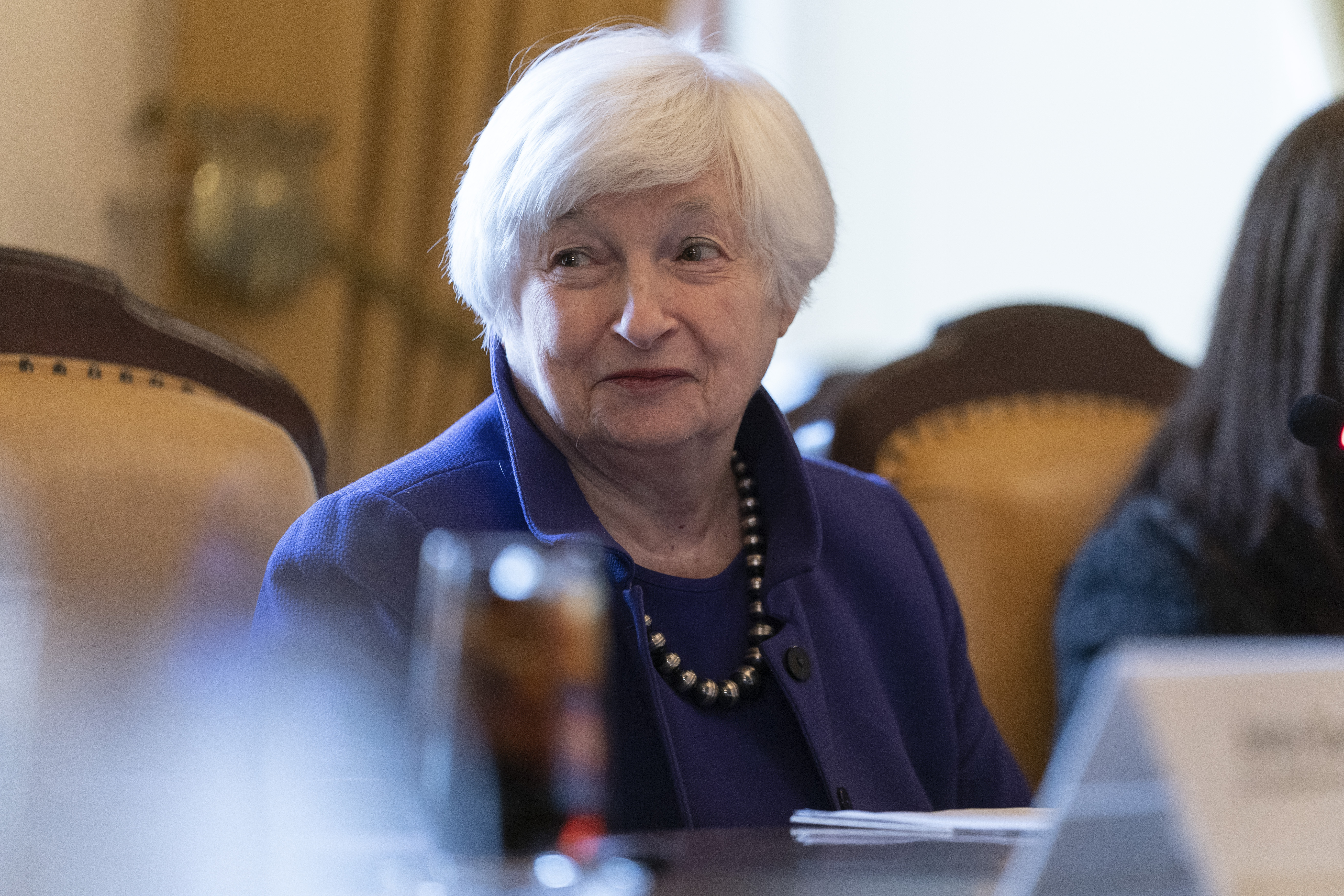 Treasury Secretary Janet Yellen speaks at the Treasury Department in Washington, Tuesday. The federal government is on track to max out on its $31.4 trillion borrowing authority as soon as this month. 
