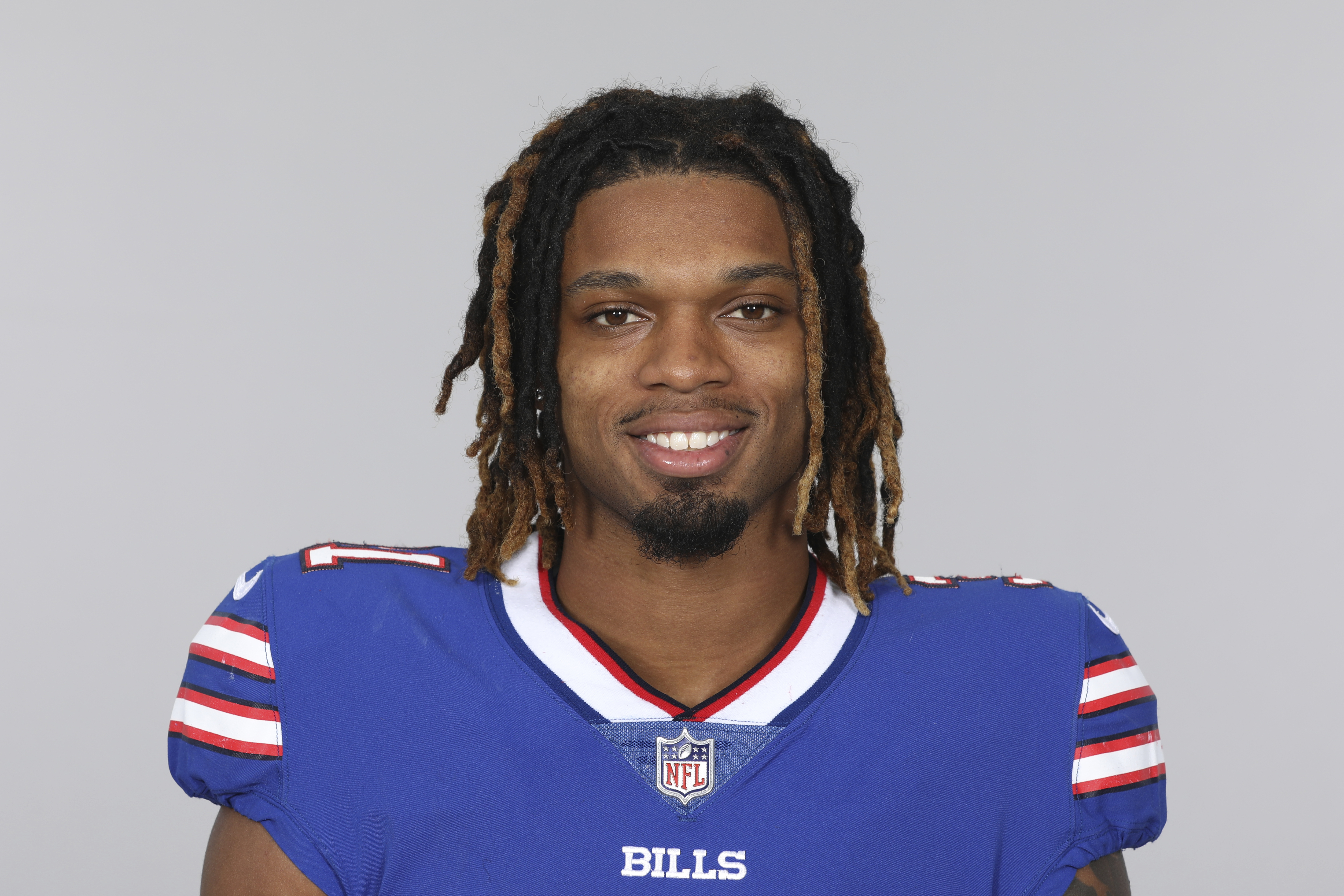 FILE - Damar Hamlin of the Buffalo Bills NFL football team smiles May 12, 2021. Damar Hamlin plans to support young people through education and sports with the $8.6 million in GoFundMe donations that unexpectedly poured into his toy drive fundraiser after he suffered a cardiac arrest in the middle of a game last week.