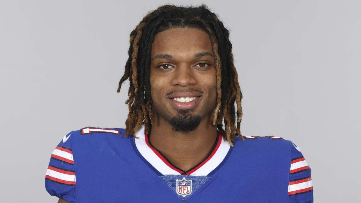 FILE - Damar Hamlin of the Buffalo Bills NFL football team smiles May 12, 2021. Damar Hamlin plans to support young people through education and sports with the $8.6 million in GoFundMe donations that unexpectedly poured into his toy drive fundraiser after he suffered a cardiac arrest in the middle of a game last week.