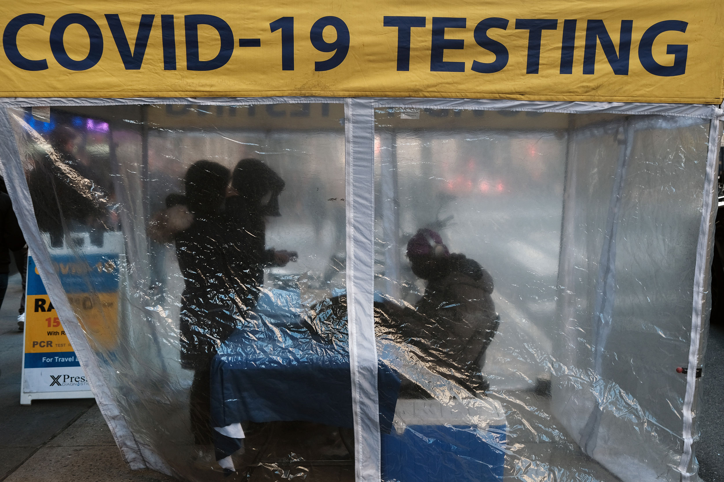 A COVID-19 testing site in December in New York City. The Biden administration on Wednesday again renewed the COVID-19 public health emergency. 