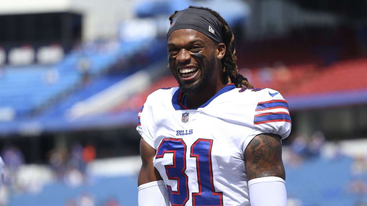 Buffalo Bills safety Damar Hamlin smiles prior to a preseason NFL football game on Aug. 28, 2021, in Orchard Park, N.Y. Hamlin was released from a Buffalo hospital on Wednesday, more than a week after he went into cardiac arrest and had to be resuscitated during a game in Cincinnati.