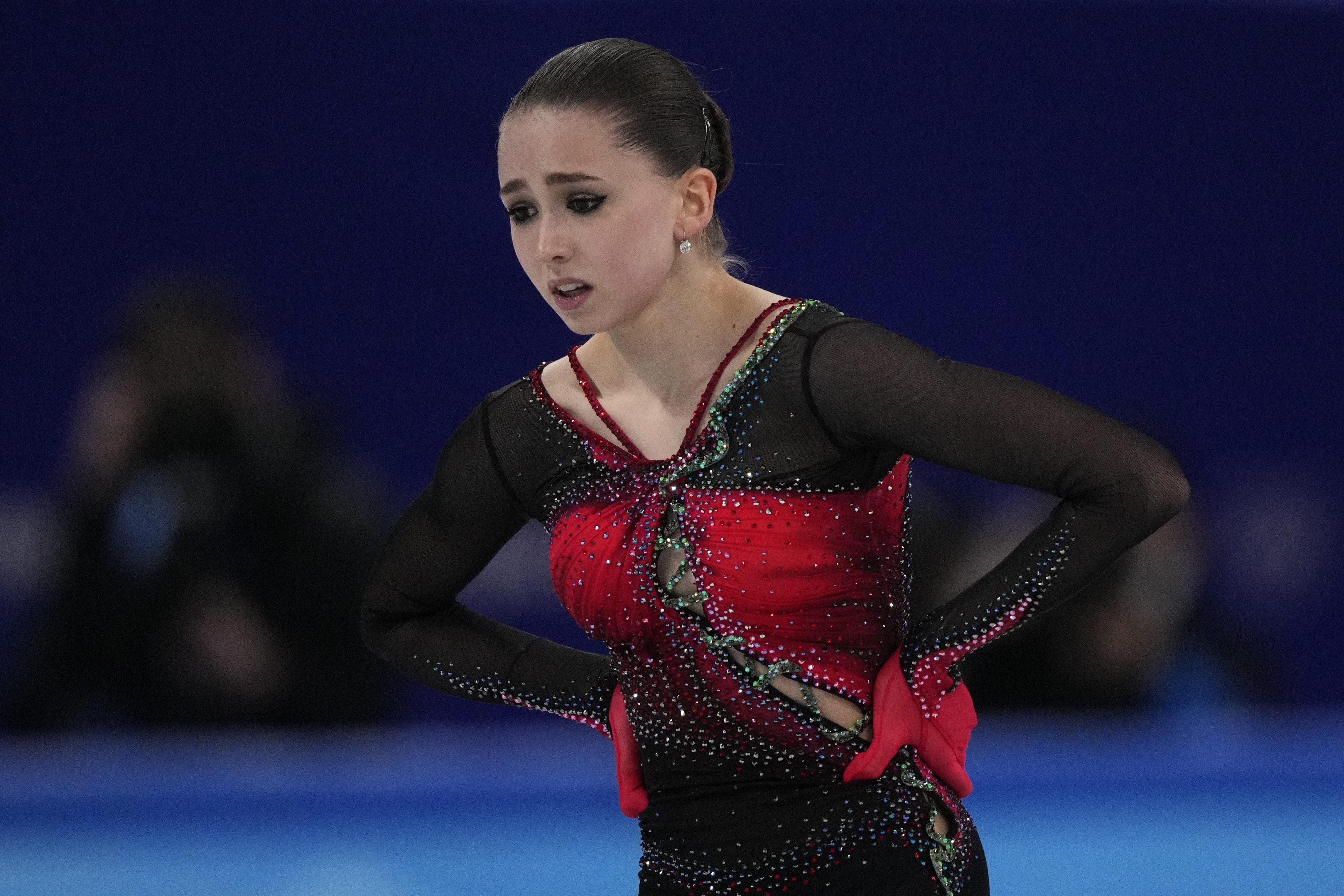 FILE - Kamila Valieva, of the Russian Olympic Committee, reacts after the women's free skate program during the figure skating competition at the 2022 Winter Olympics, on Feb. 17, 2022, in Beijing. he World Anti-Doping Agency says a Russian tribunal has found figure skater Kamila Valieva bore “no fault or negligence” in a doping case that rocked last year’s Winter Olympics. 