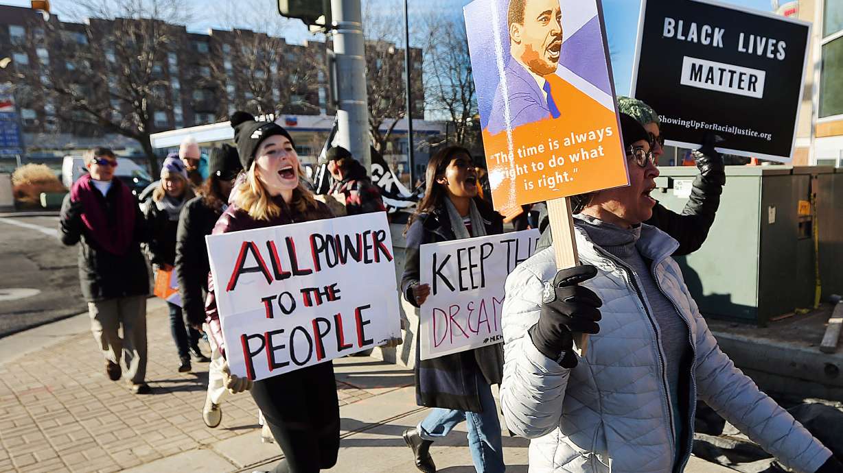 Members of the Sugar House and Westminster College communities march for justice, unity and diversity in Salt Lake City on Martin Luther King Jr. Day in 2018. Utahns can celebrate Martin Luther King Jr. Day this Monday in a variety of ways, from service projects to marches.