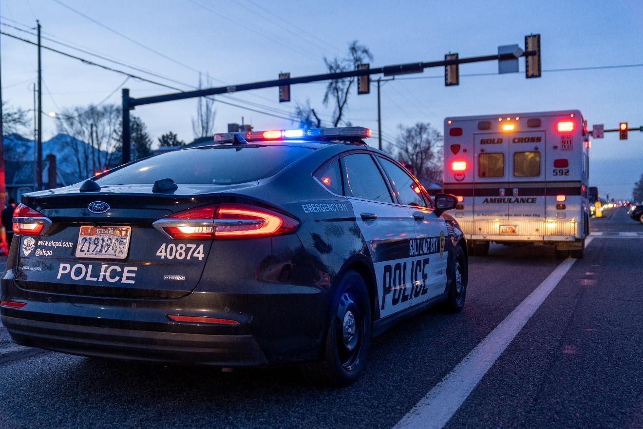 Emergency responders respond after two children were hit by a car near Hawthorne Elementary School in Salt Lake City on Friday.