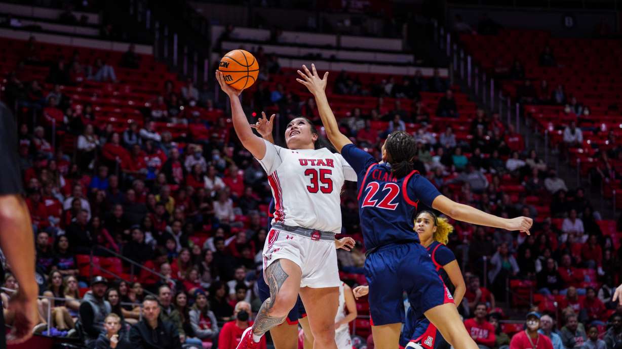 Utah’s Alissa Pili attempts a shot against Arizona at the Huntsman Center in Salt Lake City on Jan. 15, 2023.