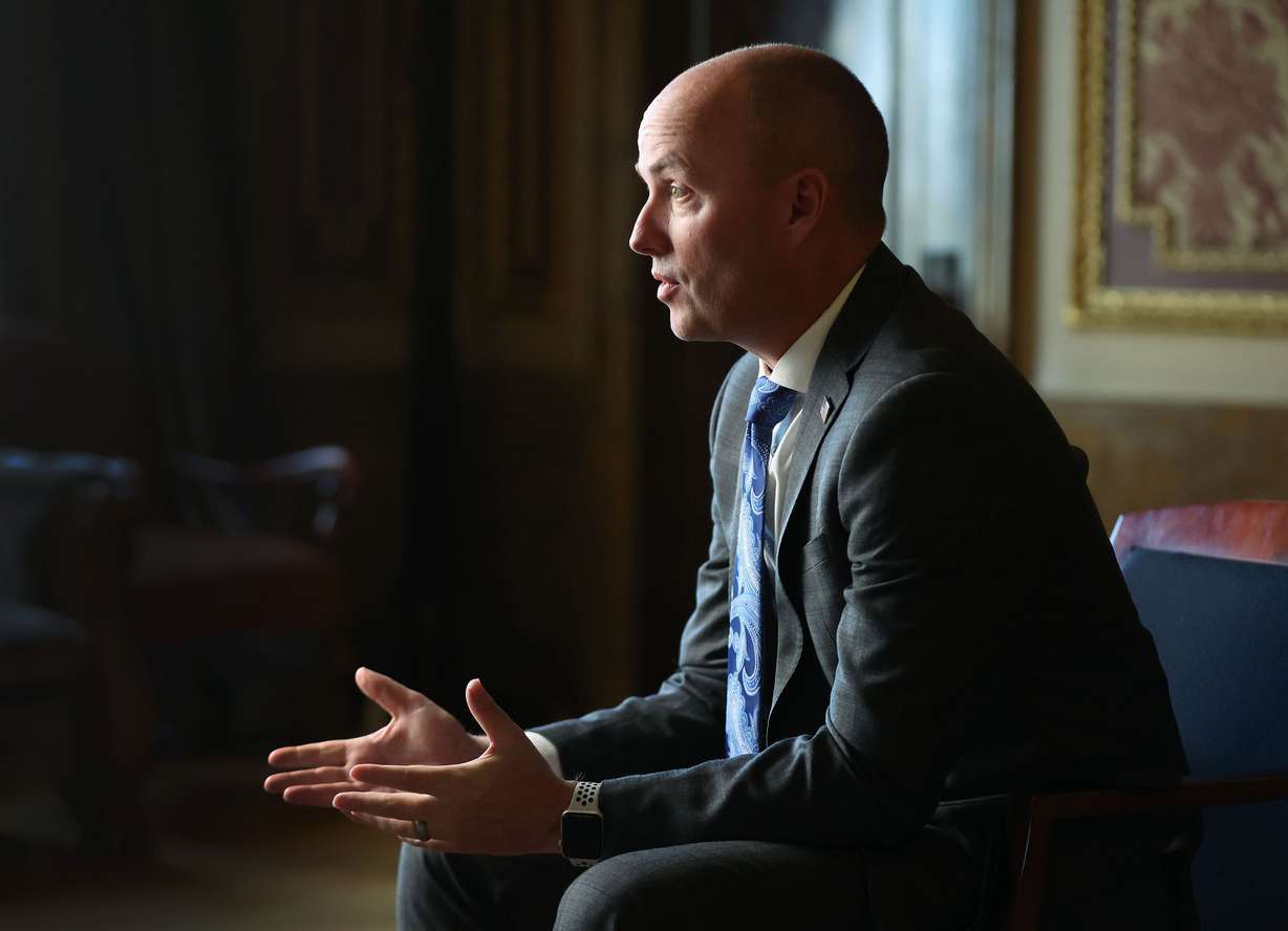 Gov. Spencer Cox speaks during an interview at the Capitol in Salt Lake City on Thursday.