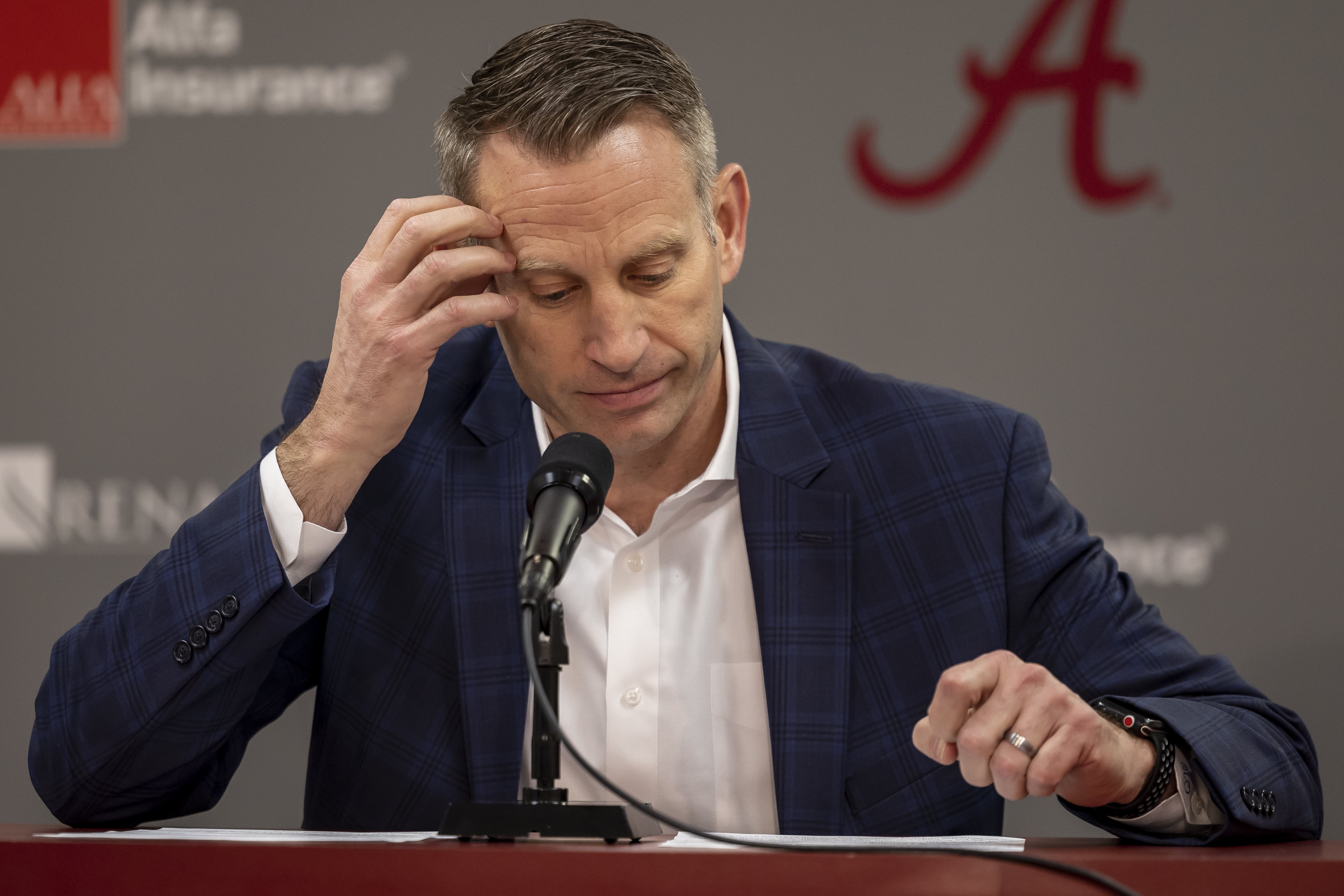 Alabama basketball head coach Nate Oats takes questions at his press conference, Monday, Jan. 16, 2023, in Tuscaloosa, Ala. This was Oats' first meeting with the media after the dismissal of Darius Miles from the basketball team, following Miles' arrest for capital murder Sunday.