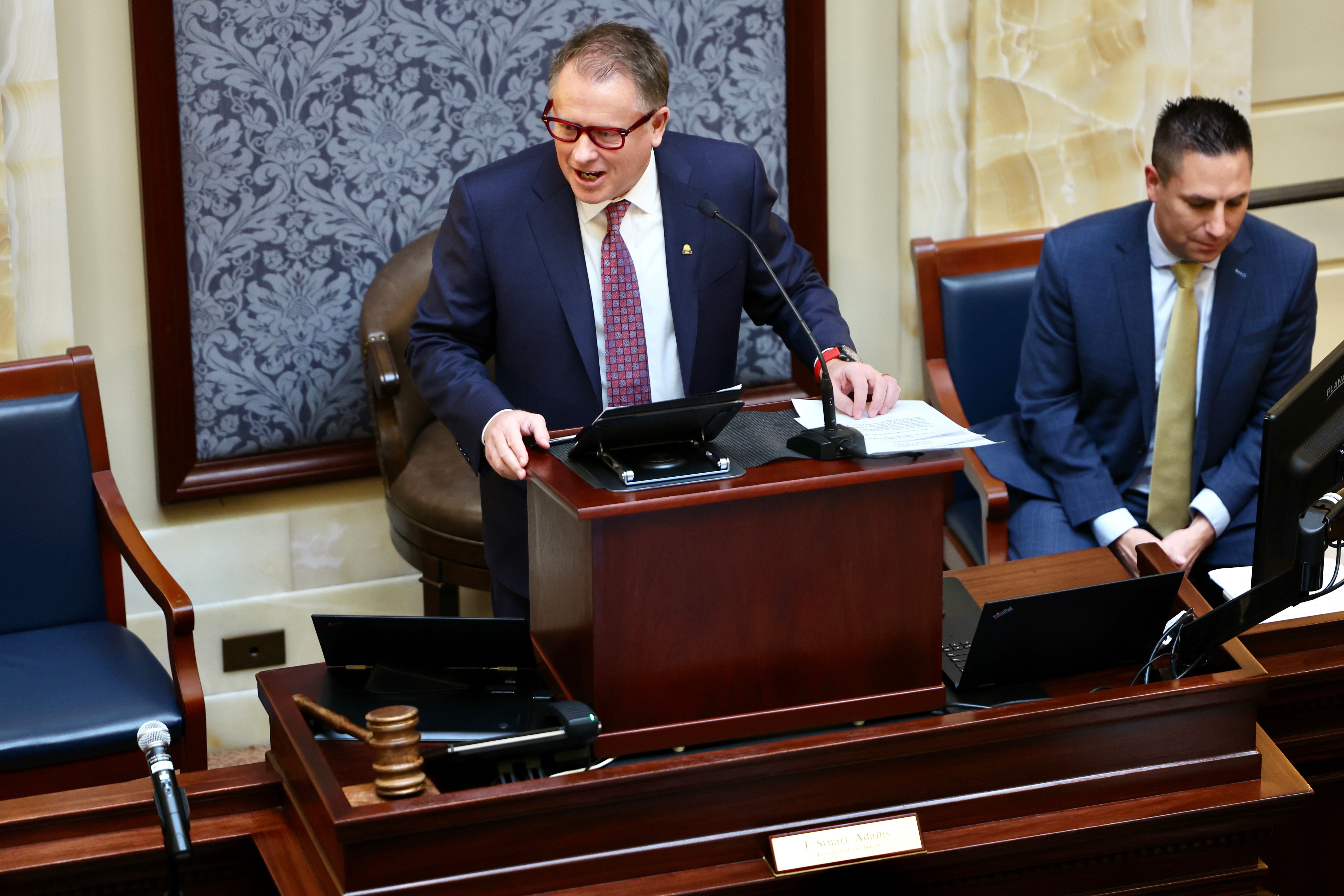 University of Utah President Taylor R. Randall opens the 2023 Utah legislative session in the Senate chambers at the Capitol in Salt Lake City on Tuesday.