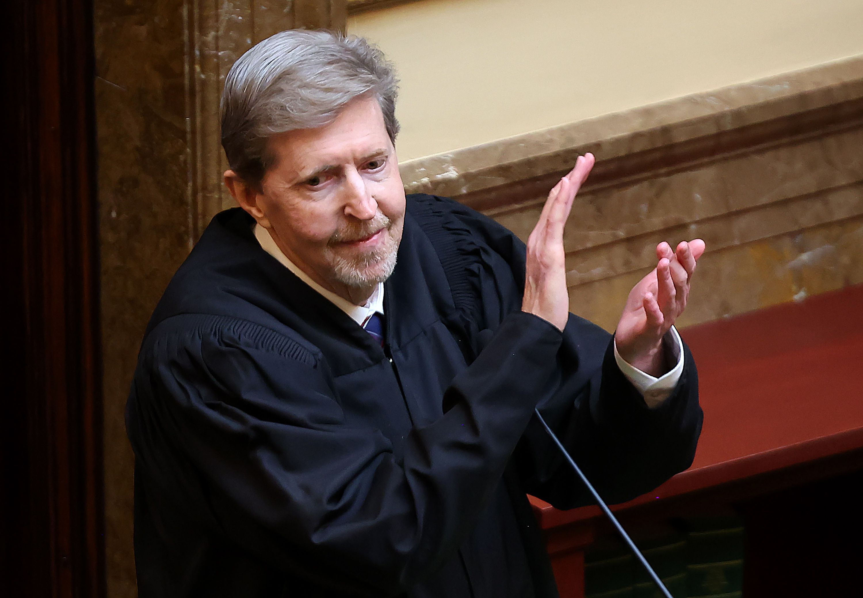 Utah Chief Justice Matthew B. Durrant applauds his fellow justices as he gives the state of the judiciary speech in the House of Representatives during the opening day of the 2023 legislative session at the Capitol in Salt Lake City on Tuesday.