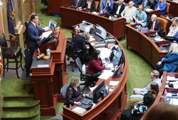 House Speaker Brad Wilson, R-Kaysville, gives his speech during the opening day of the Utah Legislature’s 2023 session at the Capitol in Salt Lake City on Tuesday.