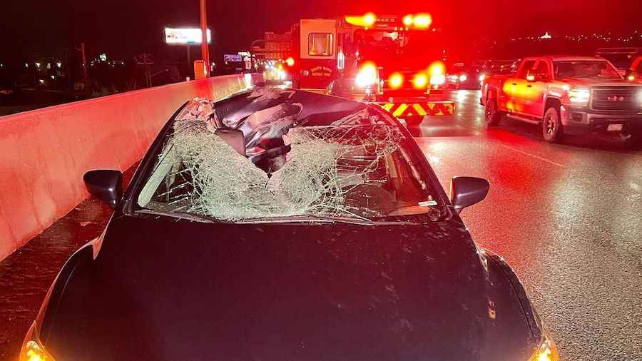 A woman was injured when a tire came off another vehicle and hit her car on I-15 in Bountiful Wednesday morning.