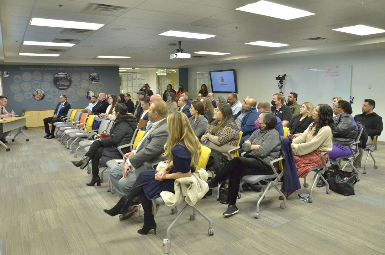 Members of the Hispanic community listen to a presentation about the Utah Hispanic Chamber of Commerces plans to relaunch on Jan. 5.