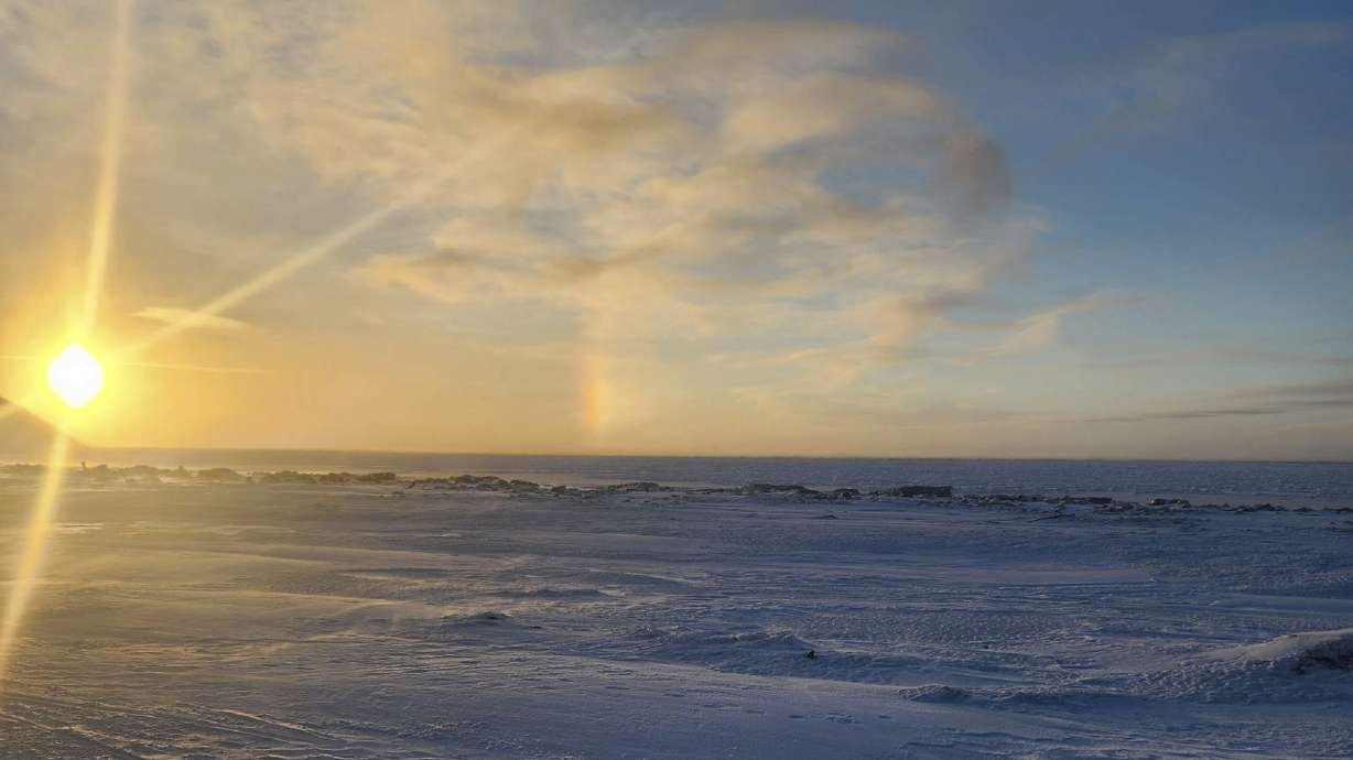 The view from the front of the school in Wales, Alaska, where a 24-year-old woman and her 1-year-old son were killed in an encounter with a polar bear on Tuesday, is seen in this photo taken on Sunday, by Chrissy Friberg, a traveling optician who was providing services in the village.