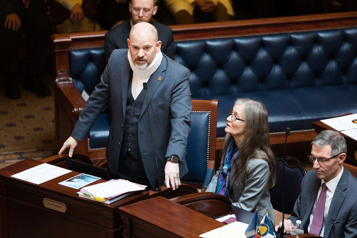 Sen. Daniel Thatcher, R-West Valley City, speaks during the morning session of the Utah Senate to discuss several bills regarding transgender rights in Utah at the Capitol in Salt Lake City on Thursday.
