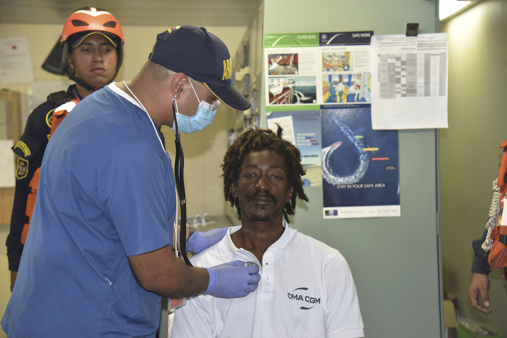 Elvis Francois receives a medical checkup after being rescued in Cartagena, Colombia, on January 16.