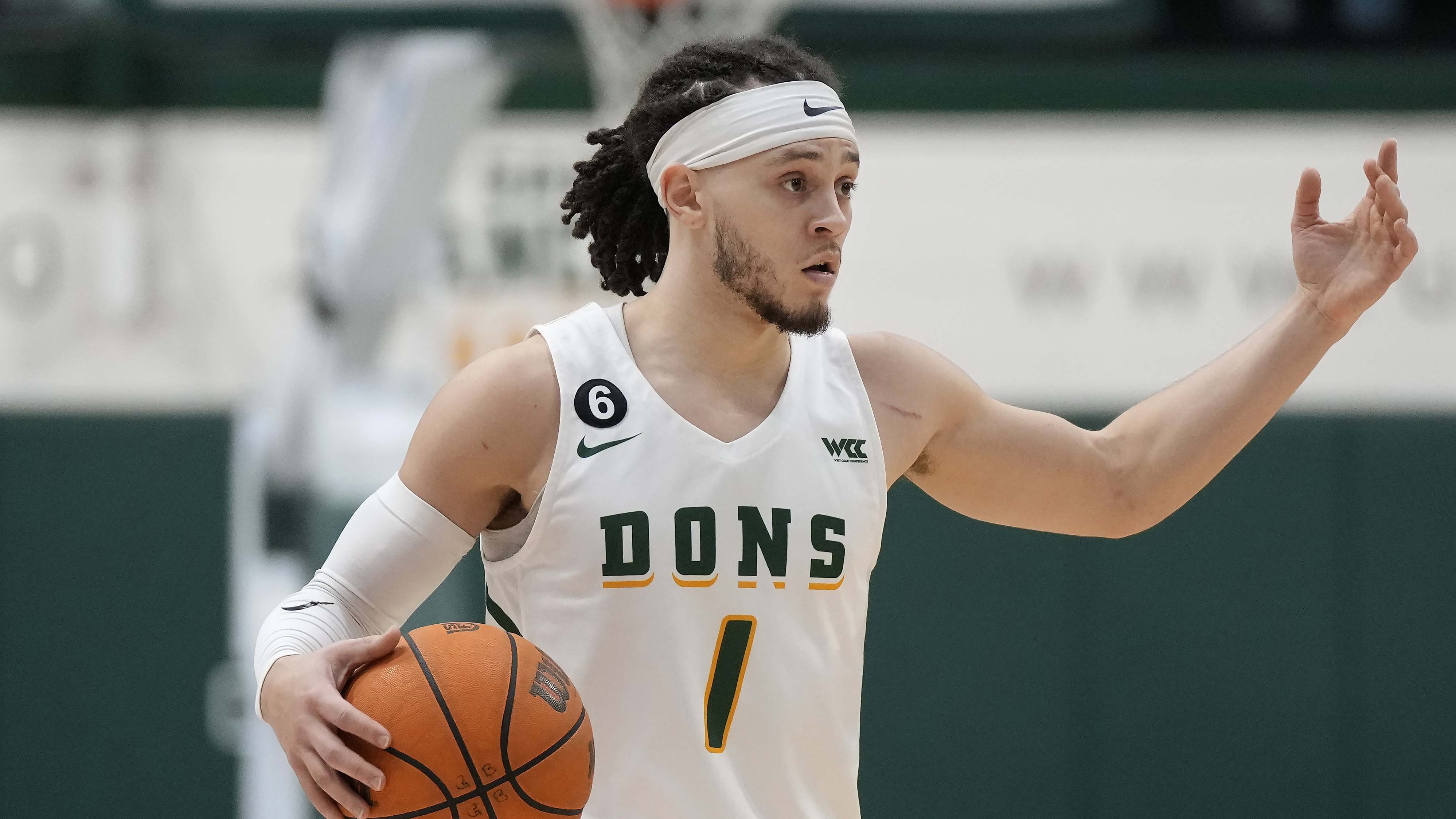 San Francisco guard Tyrell Roberts against Arizona State during an NCAA college basketball game in San Francisco, Wednesday, Dec. 21, 2022. Roberts scored a career-high 30 points in USF's 82-74 win over BYU, Saturday, Jan. 21, 2023 on the Hilltop.