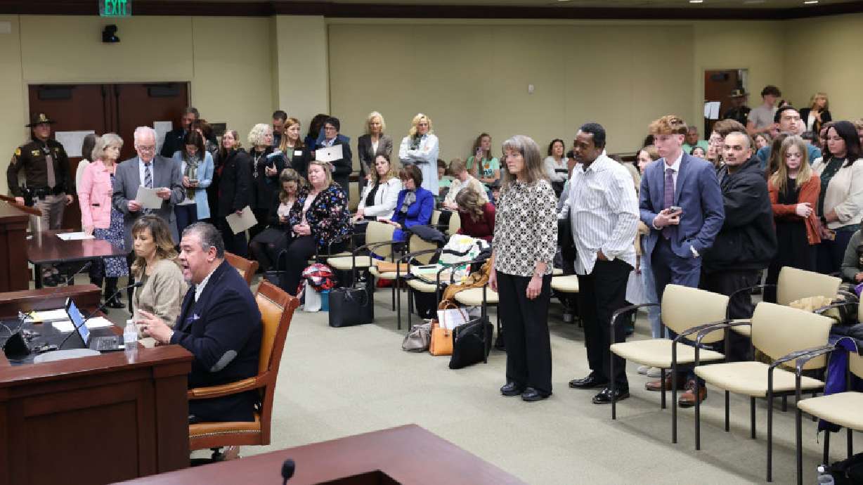 Members of the public line up for comment during a hearing on HB215 at the Capitol in Salt Lake City Thursday. The State School Board has called a special meeting for 7 a.m. Monday to vote on whether to support the bill that would create a school choice scholarship.