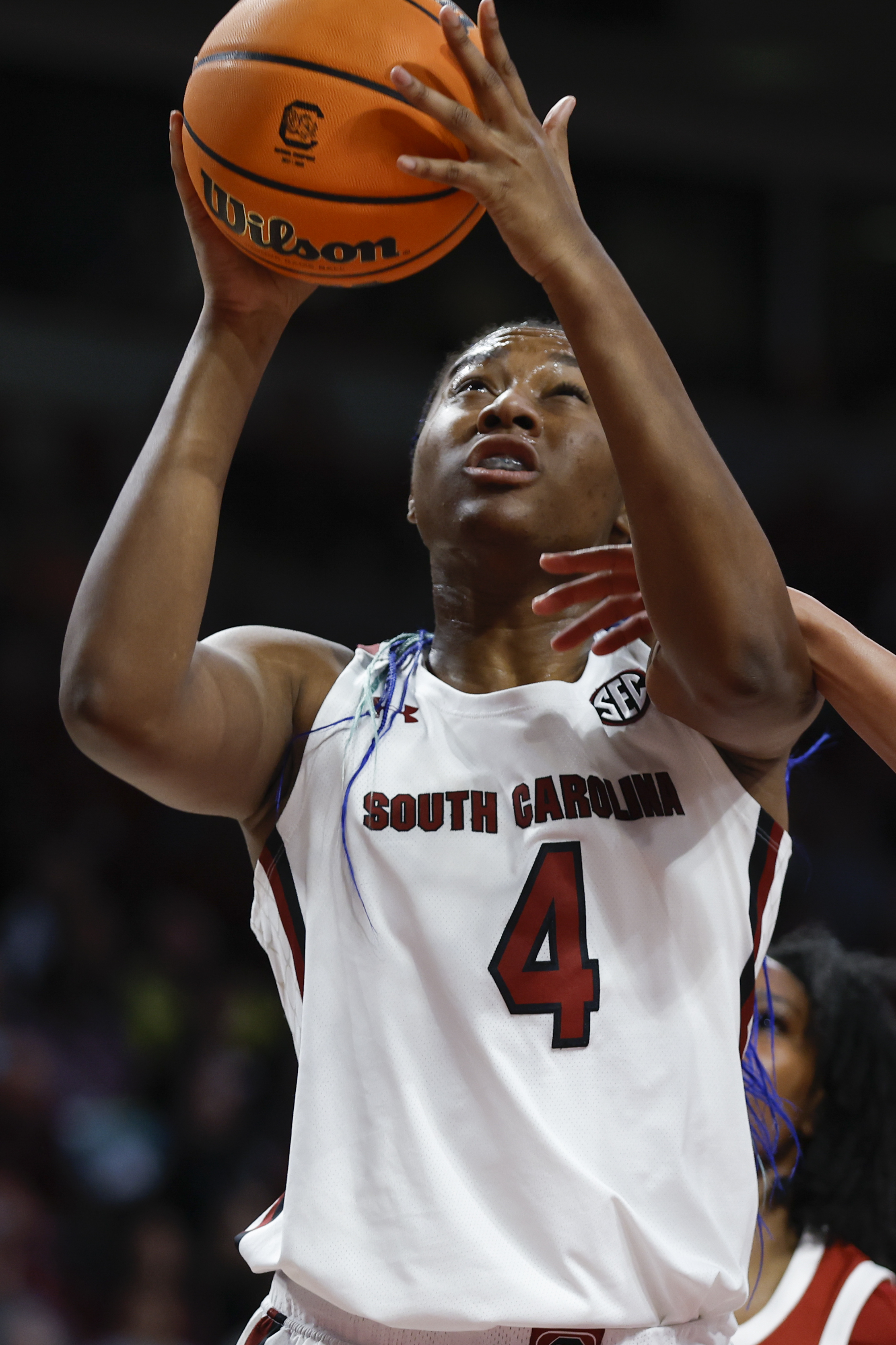 South Carolina forward Aliyah Boston shoots against Arkansas during the first half of an NCAA college basketball game in Columbia, S.C., Sunday, Jan. 22, 2023. 