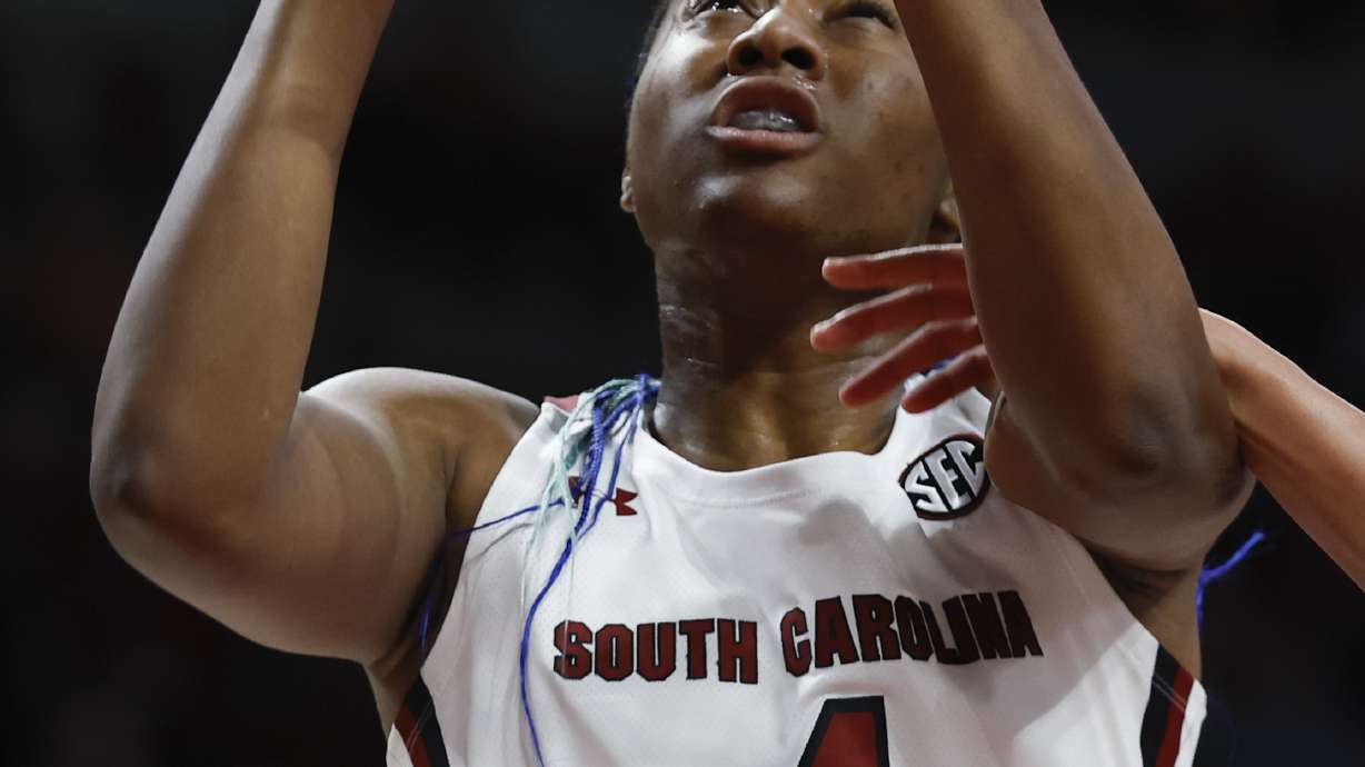 South Carolina forward Aliyah Boston shoots against Arkansas during the first half of an NCAA college basketball game in Columbia, S.C., Sunday, Jan. 22, 2023.