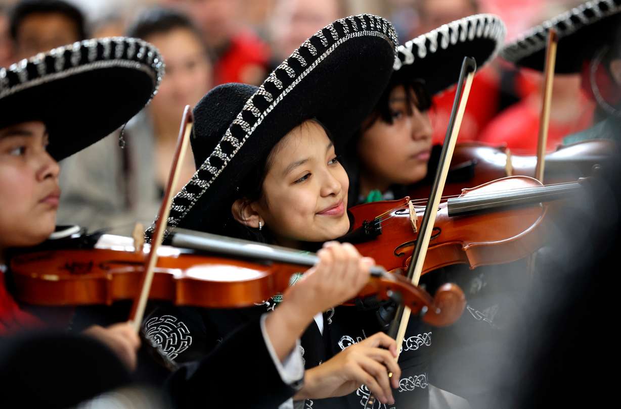 Kamila Ramirez performs with the Aguilas de la Esperanza mariachi band during a rally to support school choice, hosted by the Utah Association of Public Charter Schools, at the Capitol in Salt Lake City on Monday. Nearly 1,000 charter school students from Logan to St. George on Monday descended upon the Utah Capitol Rotunda to rally and advocate for school choice as controversial bill makes its way through the legislature.