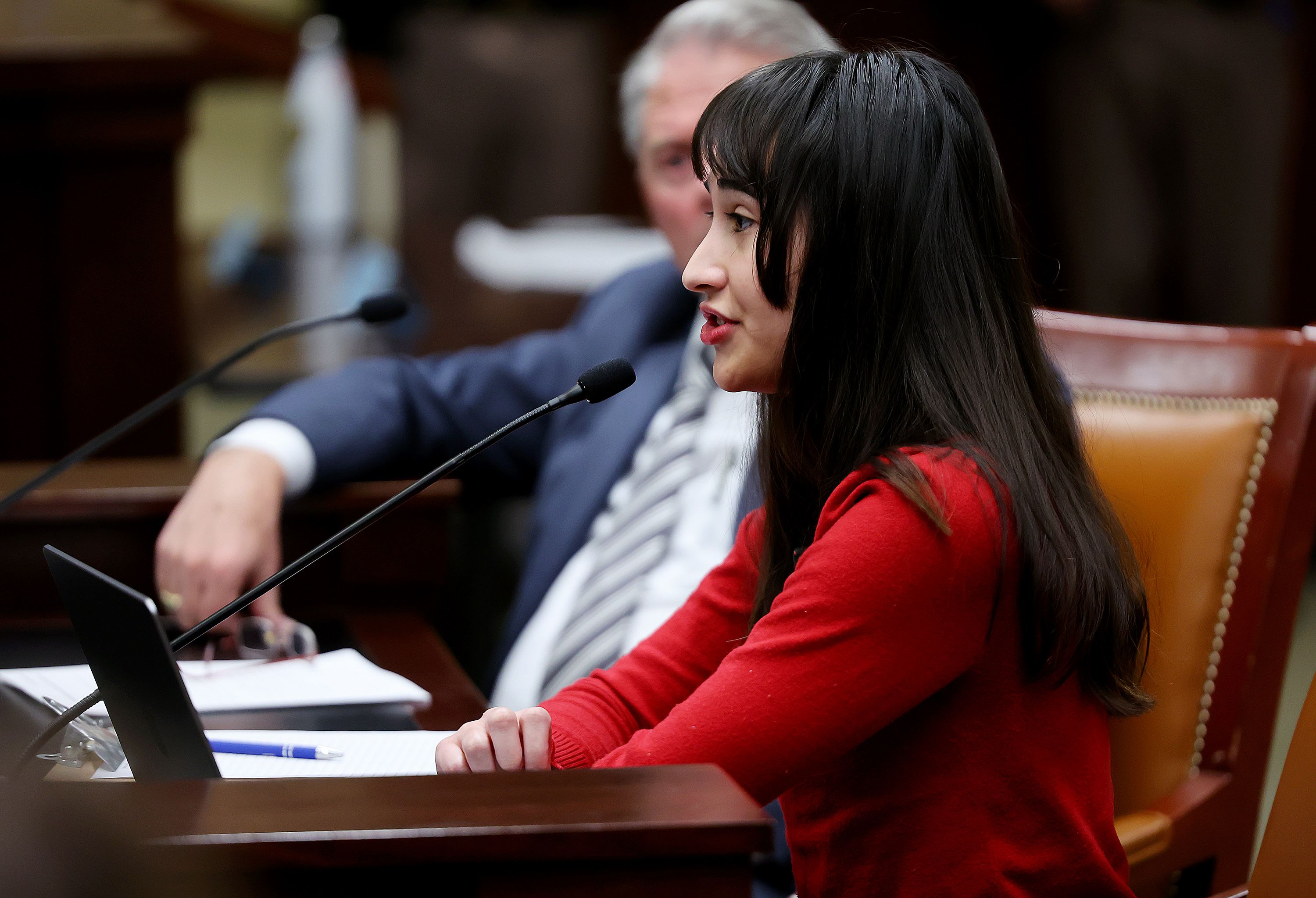 Chloe Cole, a woman who transitioned to a male then back to a woman, speaks on behalf of HB132 as the House Health and Human Services Standing Committee hears HB132 and SB16 at the Capitol in Salt Lake City on Tuesday.