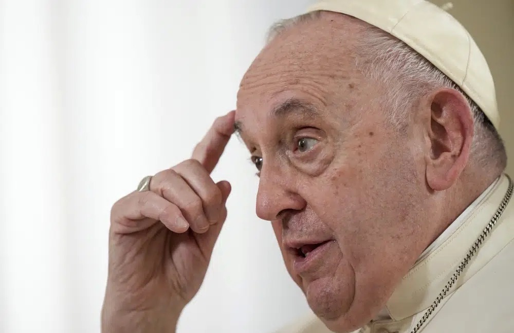 Pope Francis speaks during an interview with the Associated Press at the Vatican, Tuesday. Francis said bishops in particular need to undergo a process of change to recognize the dignity of everyone.