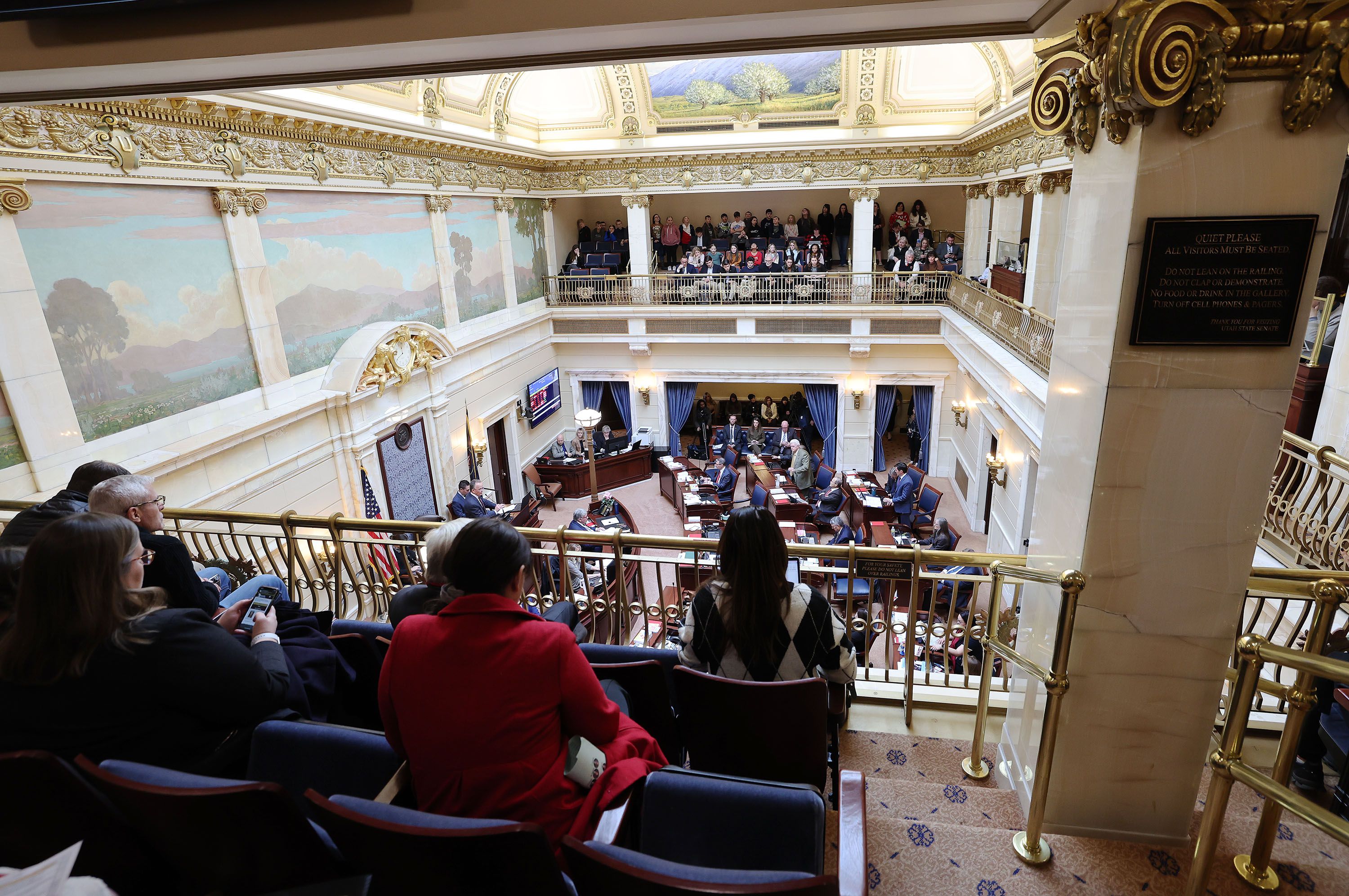 Attendees listen to the Senate from the gallery at the Capitol in Salt Lake City on Wednesday. The Utah Senate gave preliminary approval Wednesday to legislation that addresses education in the state.