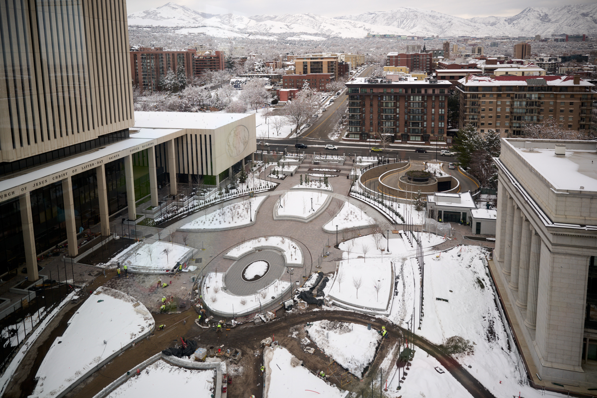 Waterproofing and heating conduit are installed under the Church Office Building plaza during the Temple Square renovation in Salt Lake City, earlier this month.