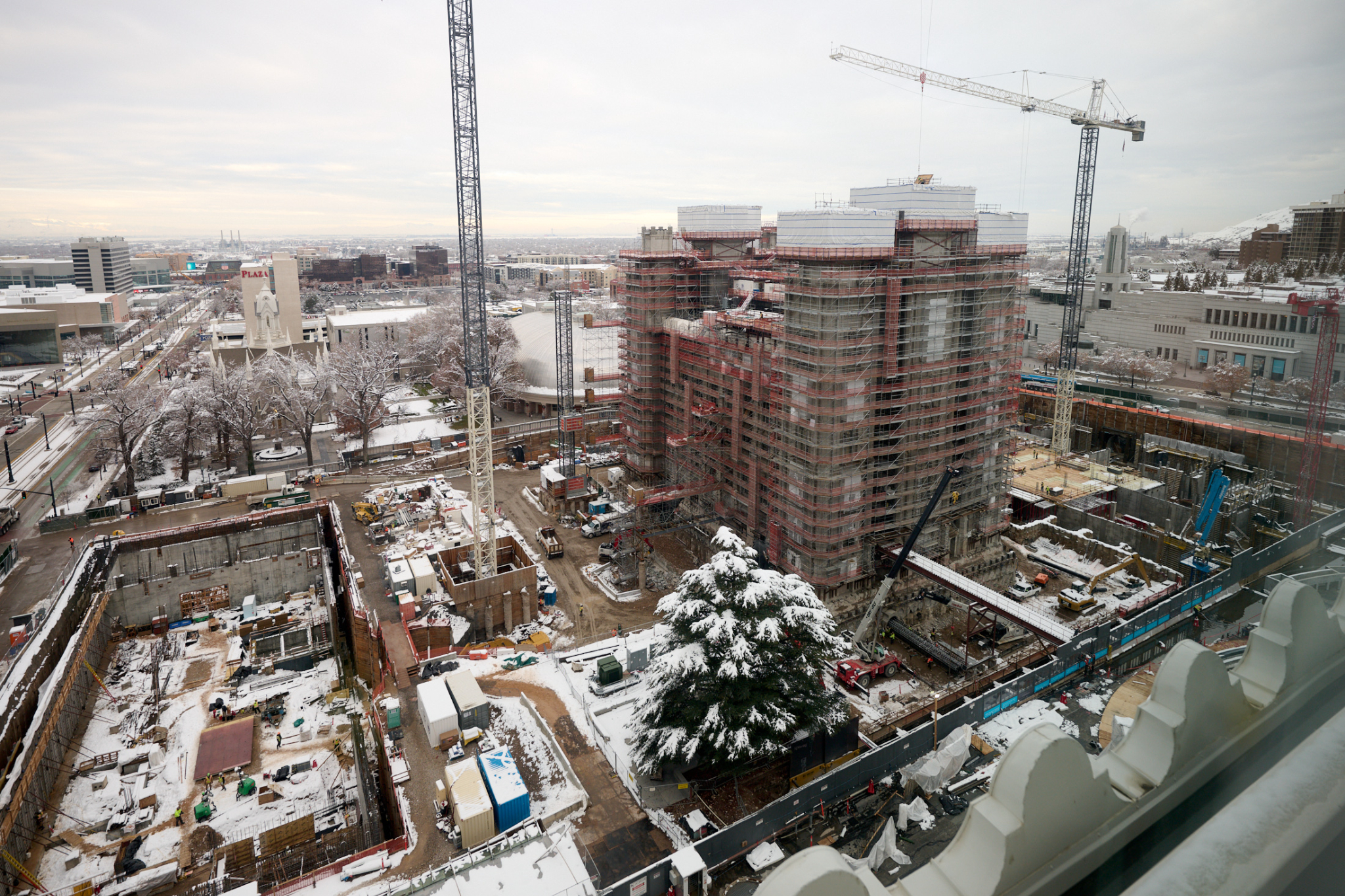 Construction begins for the guest experience pavilions on the south side of Temple Square in Salt Lake City, Utah, earlier this month.