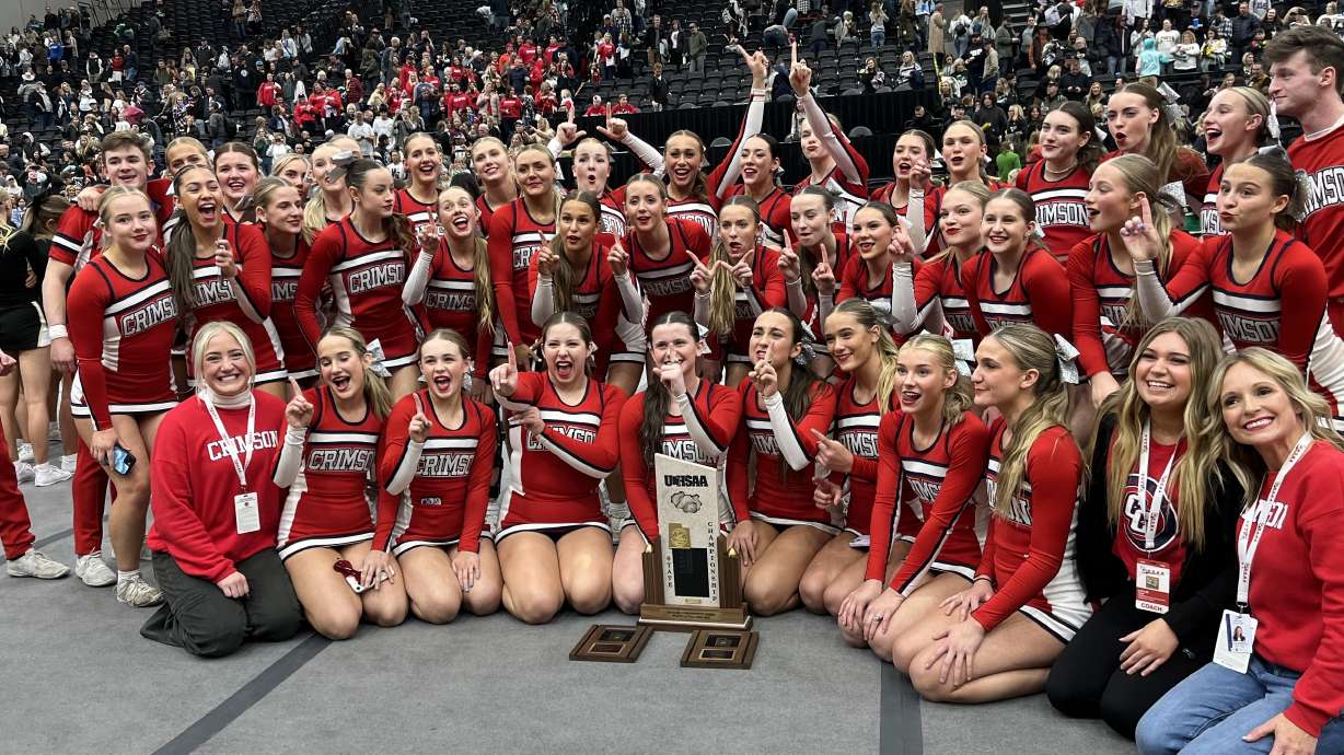 Crimson Cliffs won the inaugural 4A/5A coed competitive cheer state championship, Wednesday, Jan. 25, 2023 at the UCCU Center in Orem.