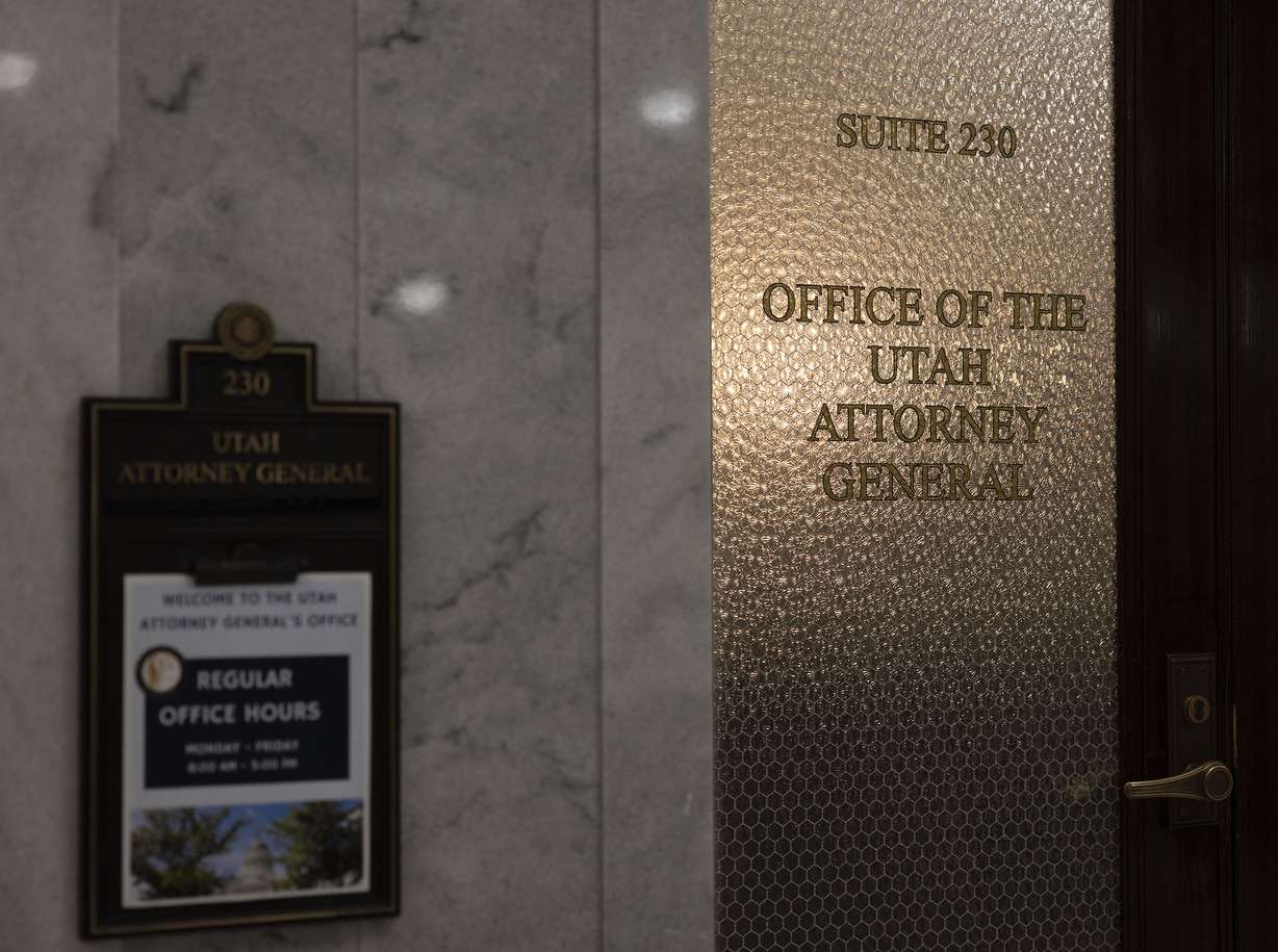 The door of the Utah Attorney General’s Office is pictured at the state Capitol in Salt Lake City on Wednesday.