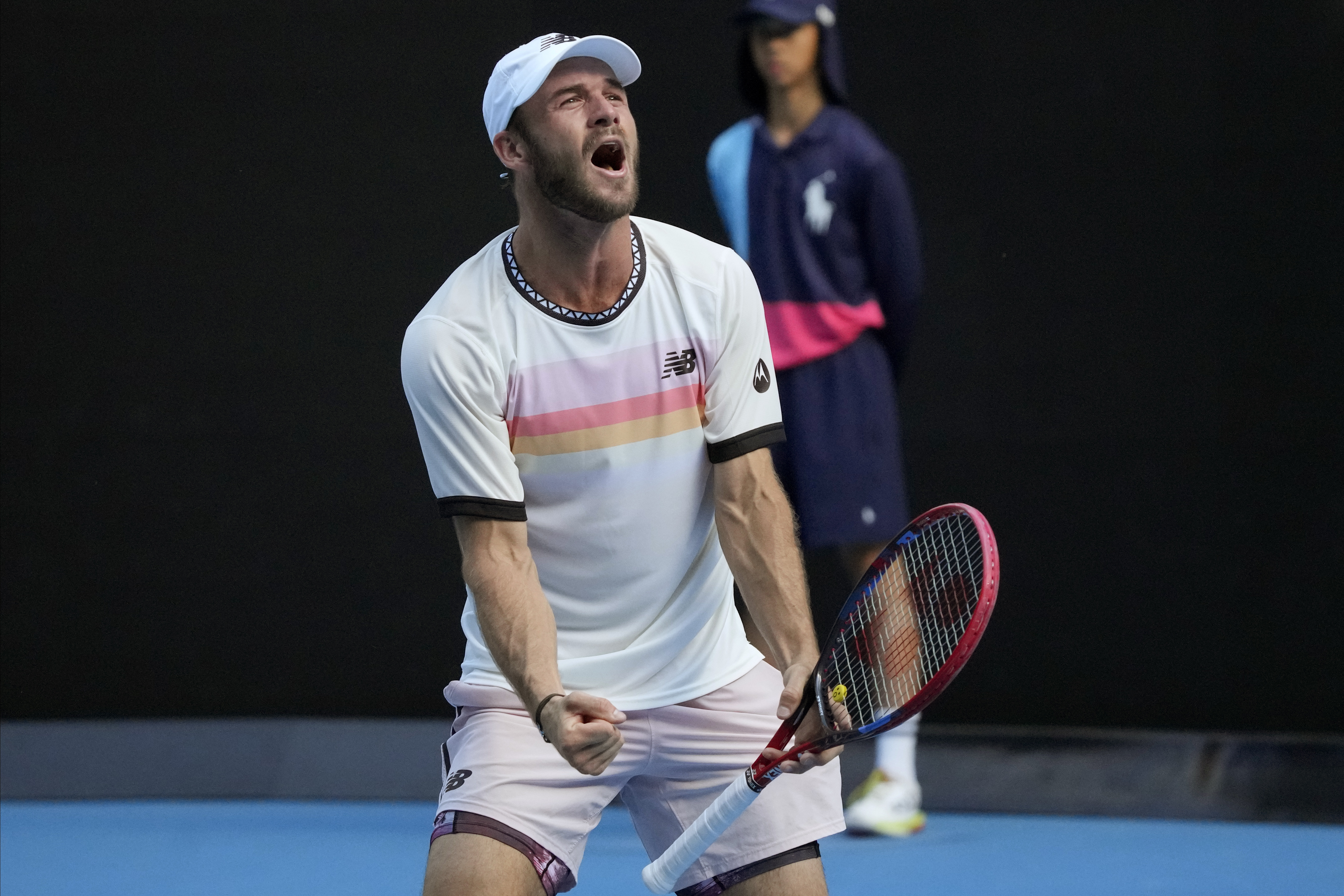 Tommy Paul of the U.S. celebrates after defeating compatriot Ben Shelton in their quarterfinal match at the Australian Open tennis championship in Melbourne, Australia, Wednesday, Jan. 25, 2023. 