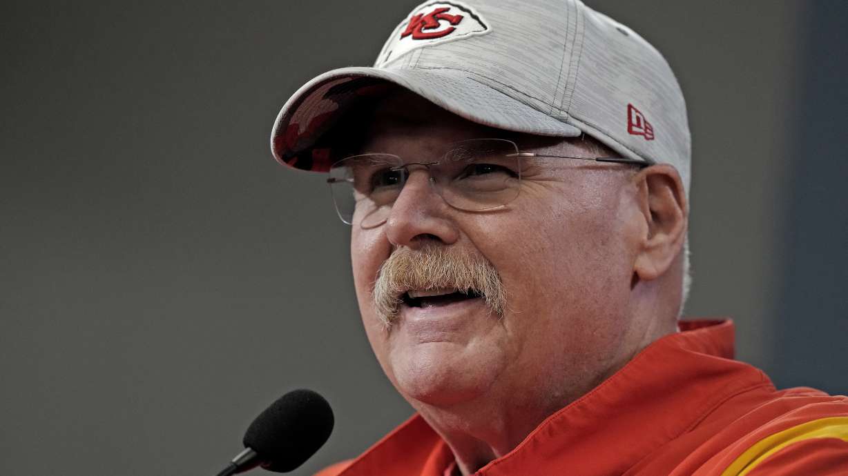 Kansas City Chiefs head coach Andy Reid talks to the media before an NFL football workout Wednesday, Jan. 25, 2023, in Kansas City, Mo. The Chiefs are scheduled to play the Cincinnati Bengals Sunday in the AFC championship game.