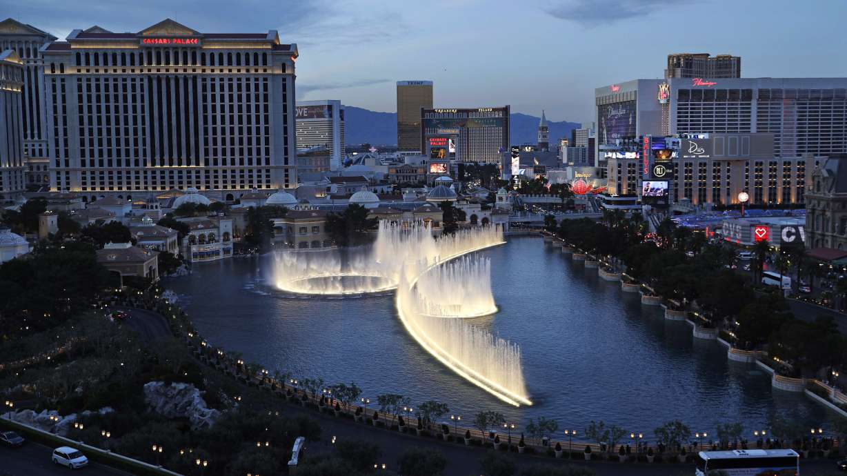 Fountains erupt along the Las Vegas Strip in Las Vegas.