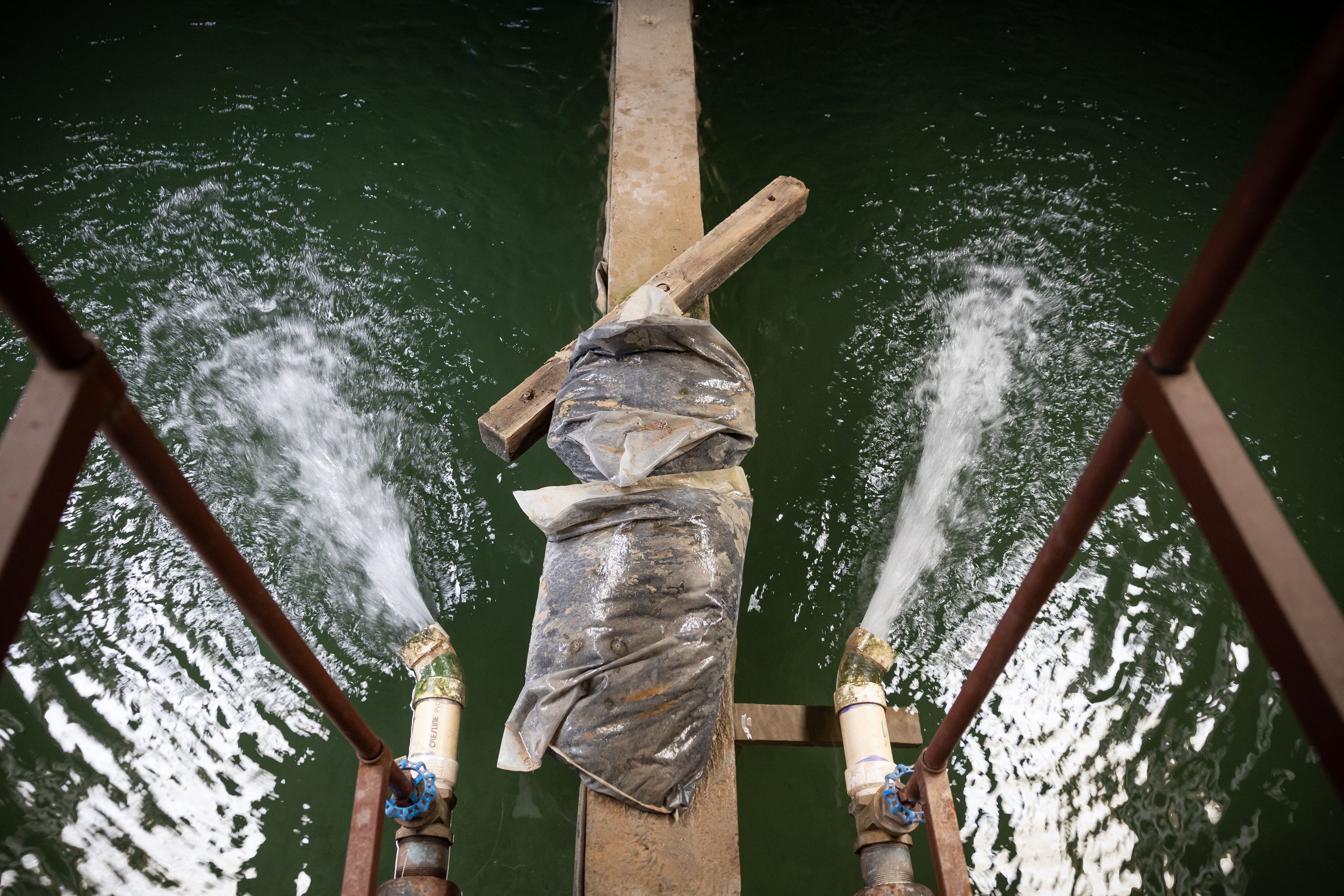 Spring-fed water flows into tanks before passing through a sand filter in the water treatment plant for the town of Stockton in Tooele County on Thursday. The springs used to provide inflows of up to 500 gallons of water per minute, but that has dwindled to just 130 gallons per minute.