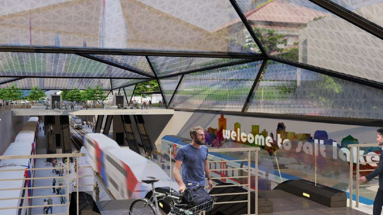 An artist rendering of the proposed Rio Grande Plan includes buried rail lines near the Rio Grande Depot in Salt Lake City. The project would cost at least $3 billion, but proponents say it would come with many benefits.