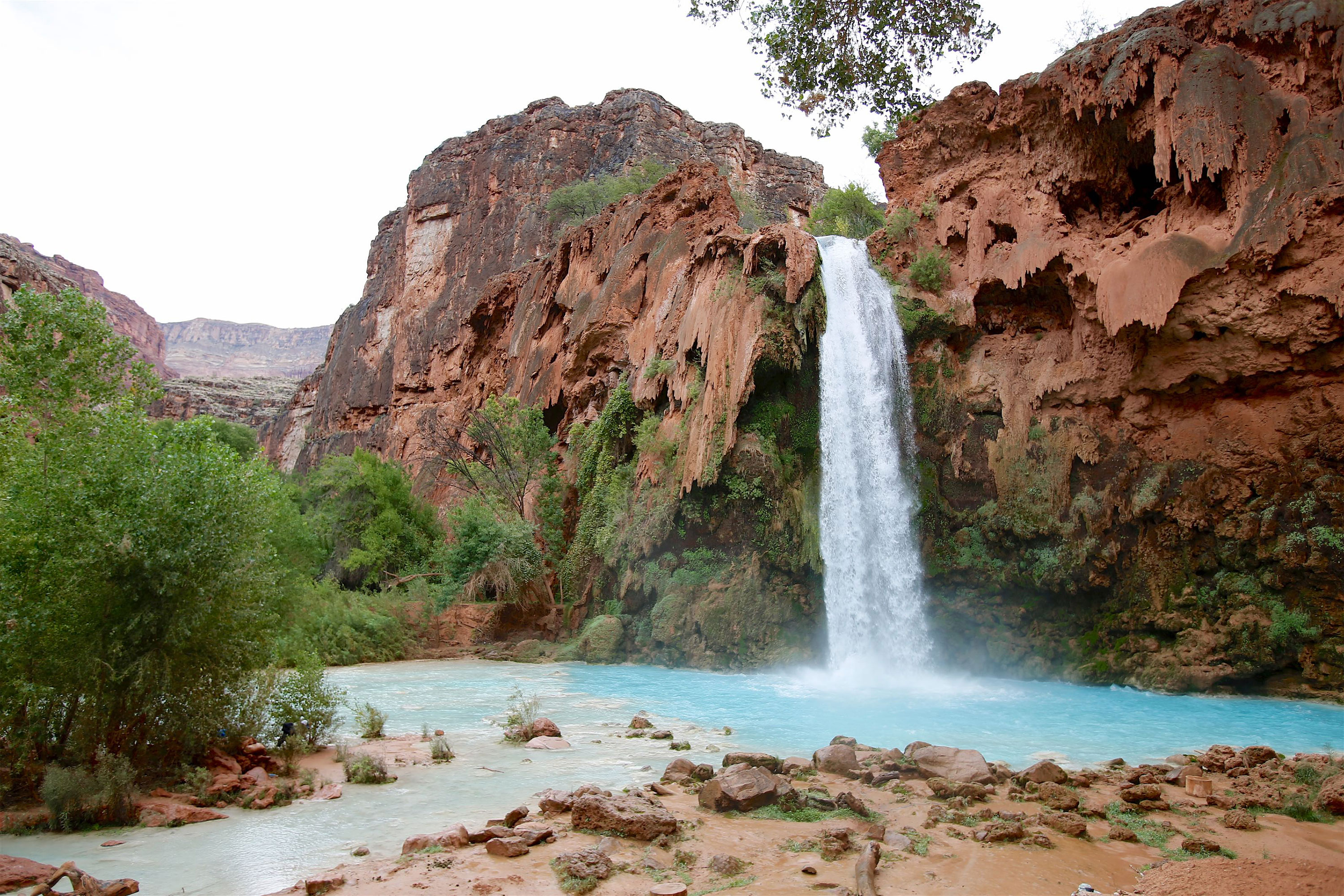 Havasu Falls spills into the water pools below in Supai, Arizona, in October 2016.