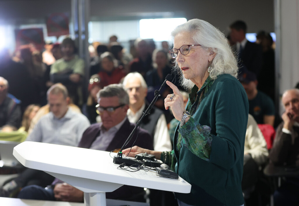 Pat Holmes speaks during public comment in opposition during a Wasatch Front Regional Council meeting in Salt Lake City on Thursday. Many protested the plans to add unfinalized recommendations from Utah Department of Transportation to build a gondola in Little Cottonwood Canyon.