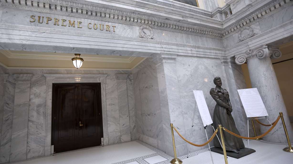The entrance to the Utah Supreme Court on Jan. 19, 2021. The Utah State Bar has taken the rare step of publicly opposing a resolution that would change how judges can grant temporary restraining orders.